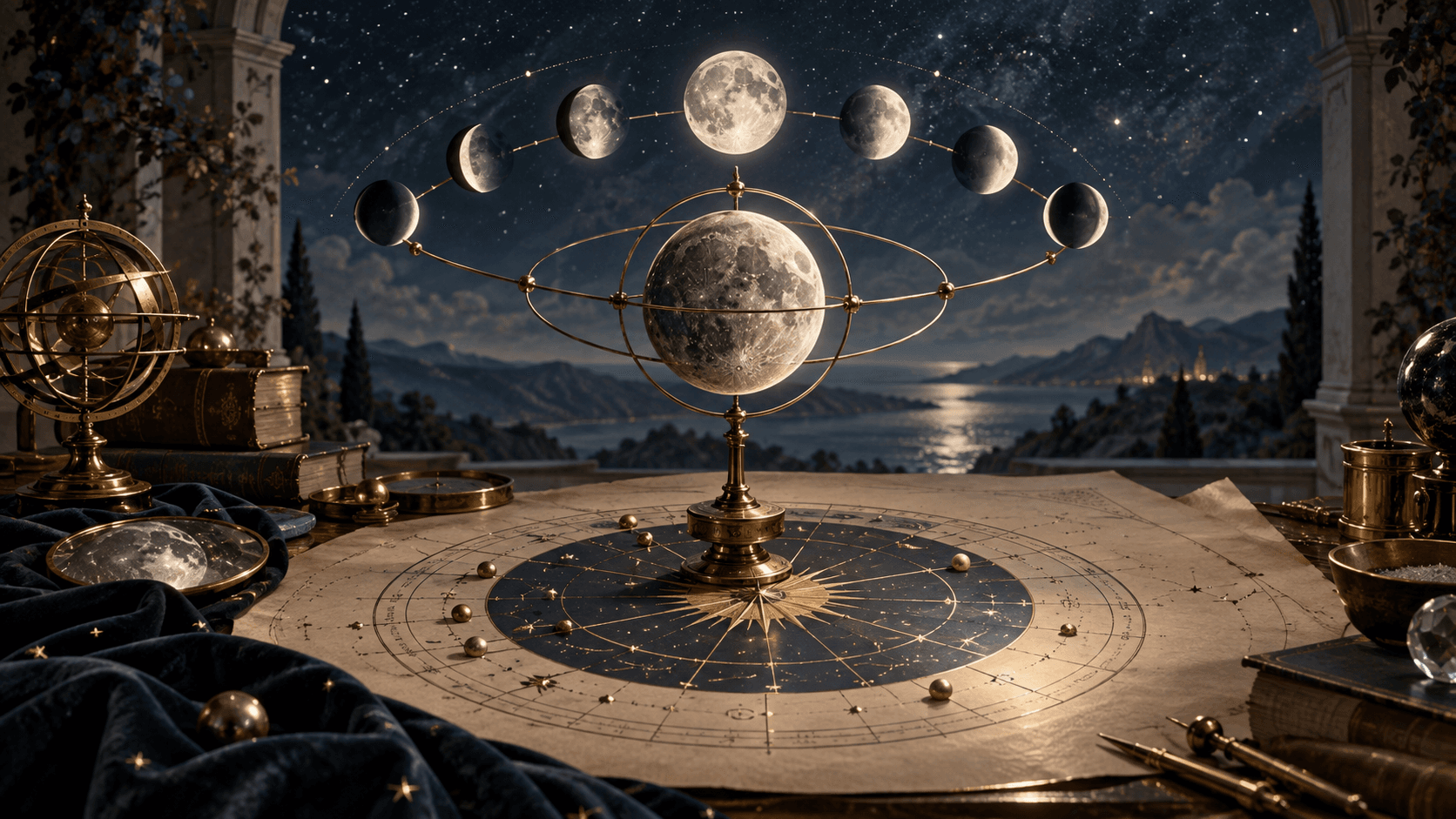 Ilustracja do hasła „Lunacja w relacji do kosmogramu natalnego”
