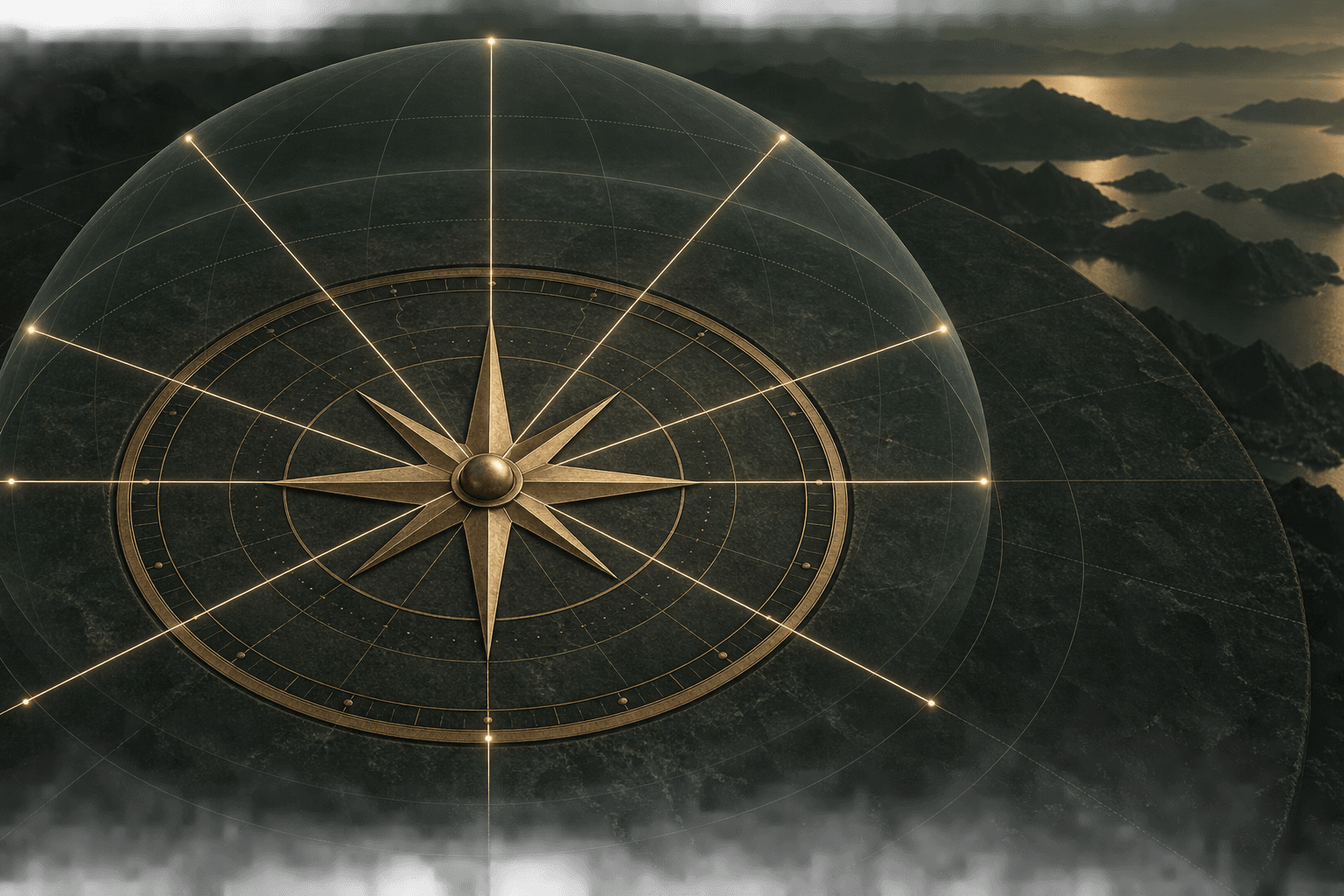 Kompas z promienistymi kierunkami jako symbol astrologicznej metody Local Space